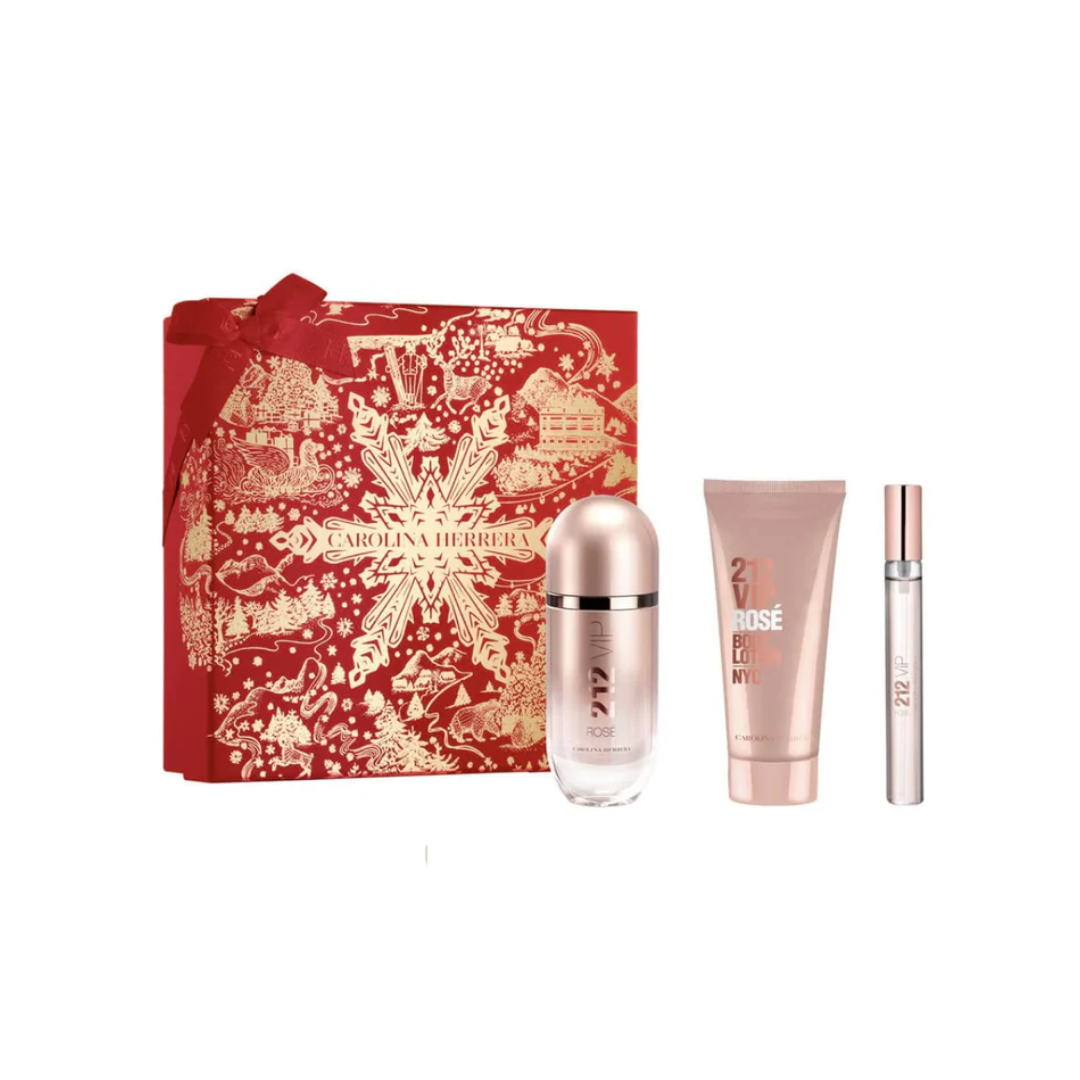CAROLINA HERRERA 212 VIP ROSE 80ML EDP + LOCION PARA EL CUERPO 100ML + MINI 10ML (M)
