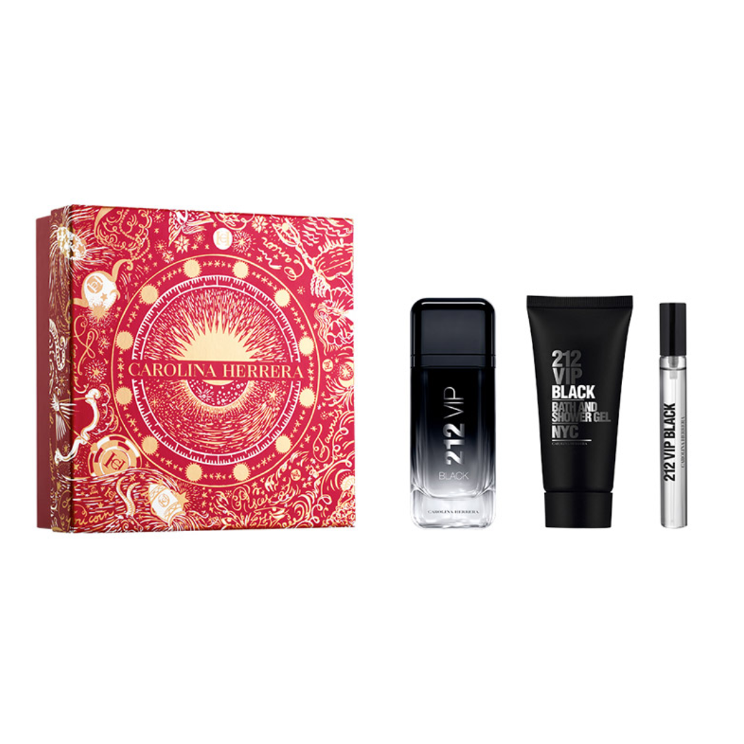 CAROLINA HERRERA 212 VIP BLACK EDP 100ML+10ML+100ML GEL DE DUCHA (H) SET